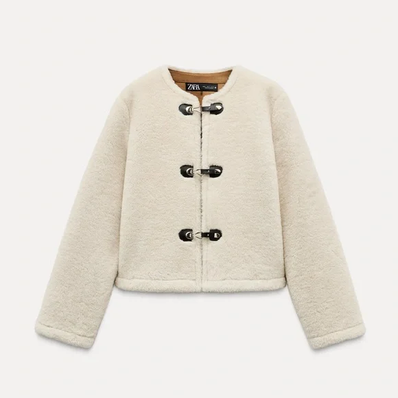 Zara FAUX FUR JACKET WITH FIREMAN CLASP - Picture 1 of 14